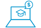 icon of a laptop with a gradution cap and a dollar sign