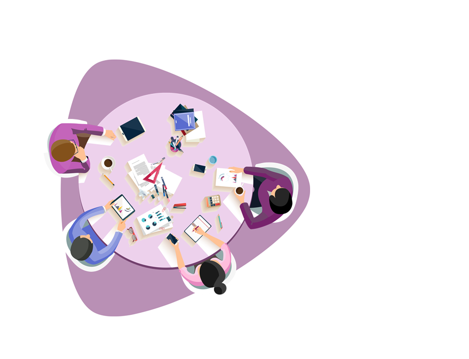 Partnering for Skills Acquisition - Purple drawing of working people seen from above